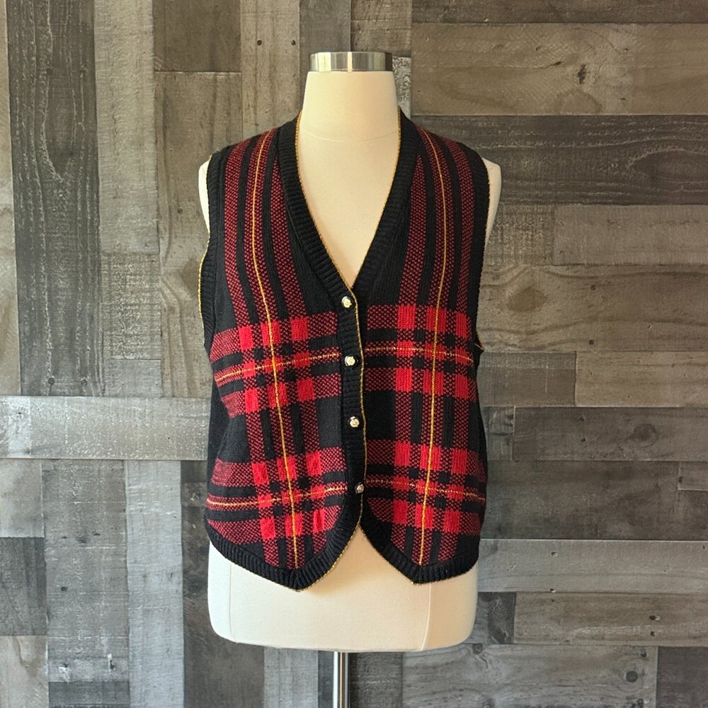 Maggie McNaughton vintage plaid sweater vest Xlarge Christmas holiday party - Picture 10 of 10
